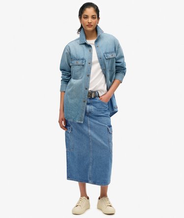 Denim Cargo midikjol med fickor Image 4