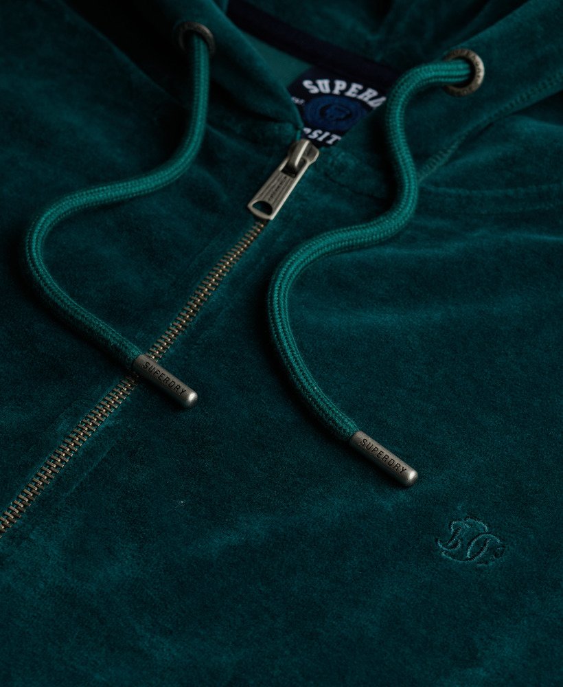 womens Velour Zip Hoodie in Dark Pine Green | Superdry US