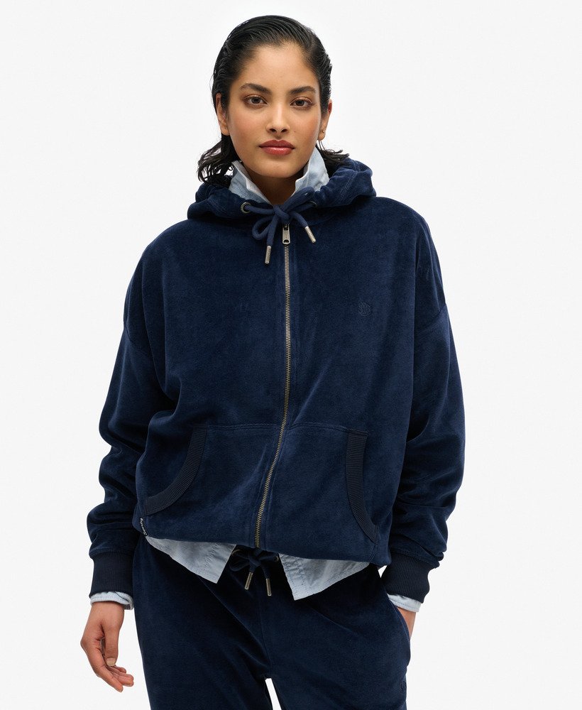 womens Velour Zip Hoodie in Richest Navy | Superdry CA-EN