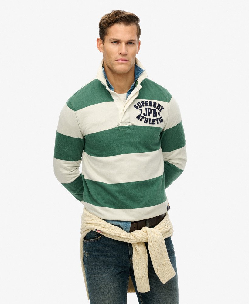 mens Vintage Athletic Rugby Shirt in GREEN STRIPE | Superdry US