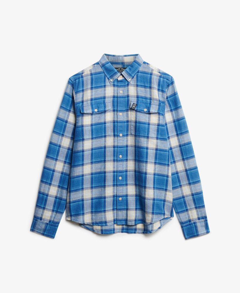 mens The Merchant Store - Linen Check Shirt in Blue Ombre