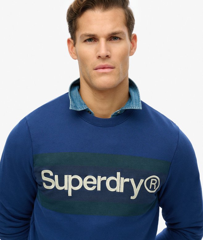 Core Logo Stripe Relaxed Crew Sweatshirt
