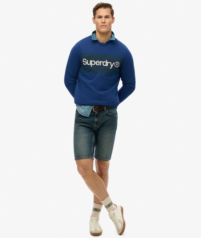 Core Logo Stripe Relaxed Crew Sweatshirt
