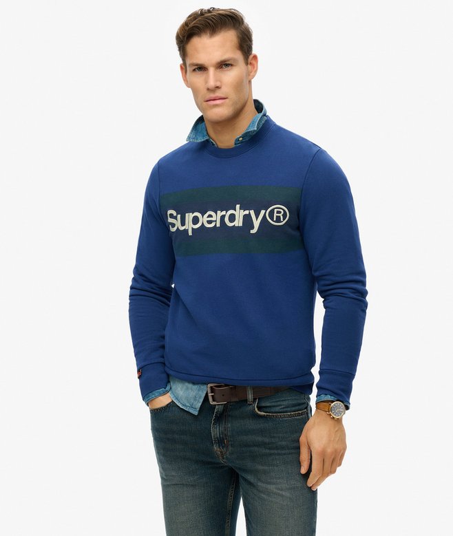 Core Logo Stripe Relaxed Crew Sweatshirt