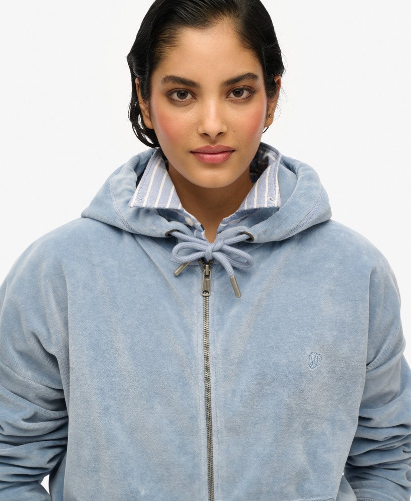 womens Velour Zip Hoodie in Tidal Blue | Superdry UK