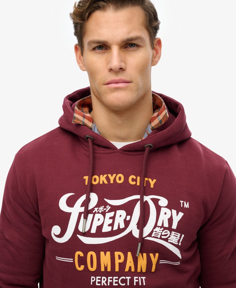 mens Perfect Fit Script Hoodie in Port Red | Superdry UK