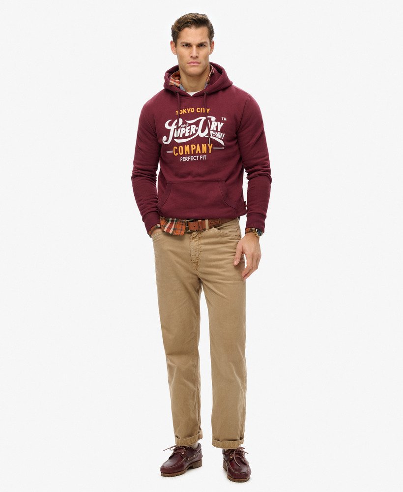 mens Perfect Fit Script Hoodie in Port Red | Superdry UK