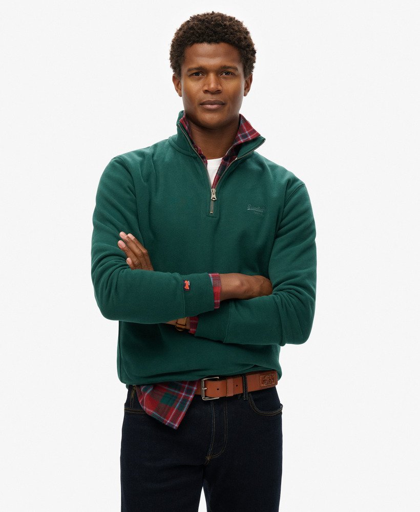 mens Essential Logo Half Zip Sweatshirt in Dark Pine Green