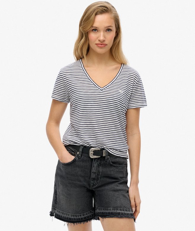 Slub Embroidered V-Neck T-Shirt