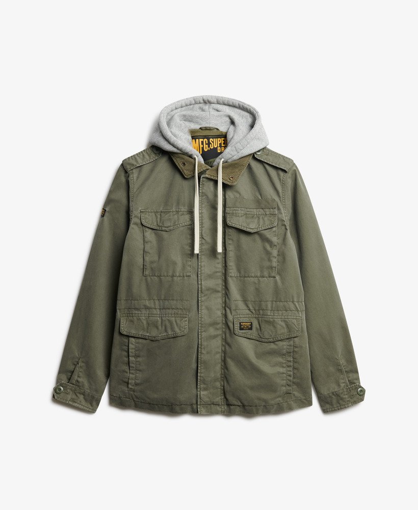 mens Hooded Rookie Field Jacket in Dusty Olive Green | Superdry US