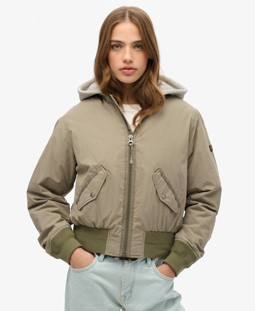 Dames MA1-bomberjack met capuchon in light khaki green | Superdry NL