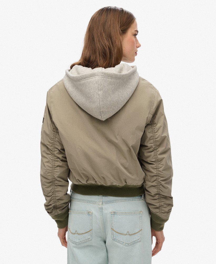 womens Hooded MA1 Bomber Jacket in Light Khaki Green womens Hooded MA1 Bomber Jacket in Light Khaki Green
