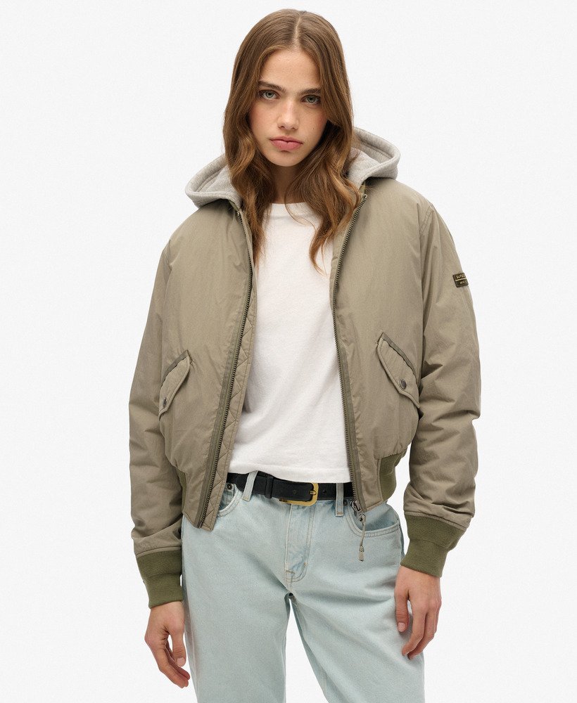 womens Hooded MA1 Bomber Jacket in Light Khaki Green | Superdry US