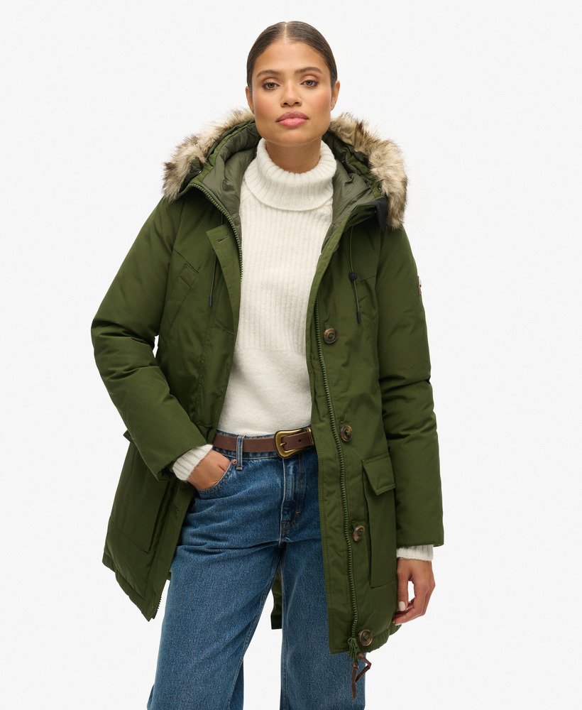 womens Hooded Faux Fur Down Parka Coat in RIFLE GREEN | Superdry CA-EN
