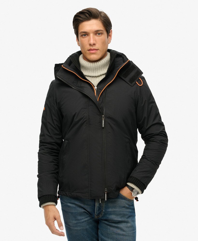 mens Pop Zip Hood Arctic SD-Windcheater Jacket in BLACK/FLURO