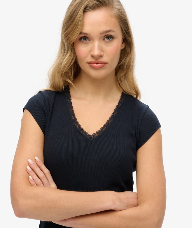 Athletic Essentials Lace Trim V-Neck T-Shirt