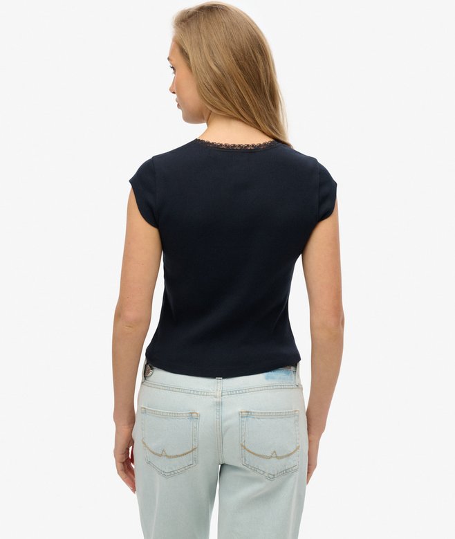 Athletic Essentials Lace Trim V-Neck T-Shirt