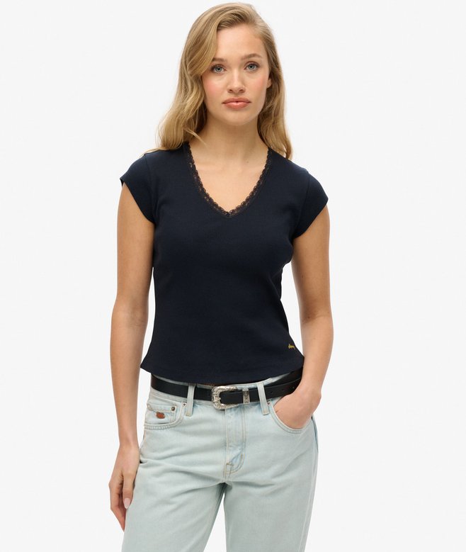Athletic Essentials Lace Trim V-Neck T-Shirt