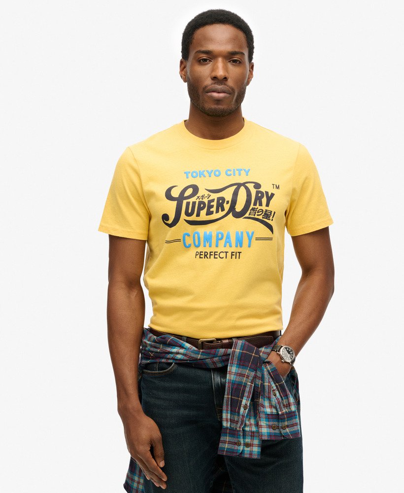 mens Perfect Fit Script T-Shirt in pigment yellow | Superdry UK