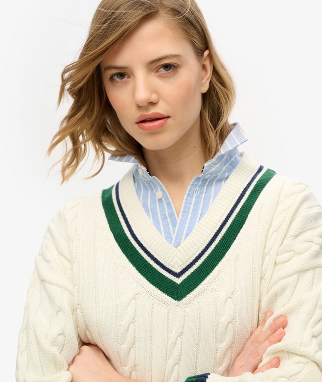 Oversized V-Neck Cricket Knit Jumper Price £24.99 Price reduced from £49.99 to You Save 50%