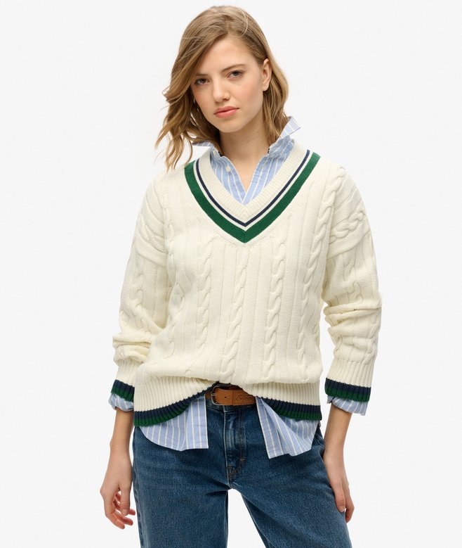 Oversized V-Neck Cricket Knit Jumper Price £24.99 Price reduced from £49.99 to You Save 50%