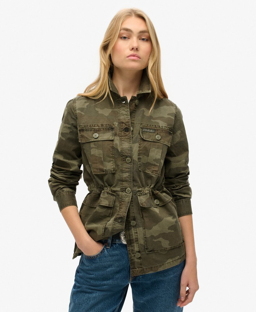 womens Embroidered Military Field Jacket in Sun Bleached Camo