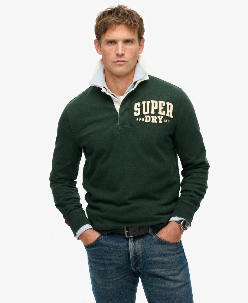 mens Vintage Athletic Rugby Shirt in Academy Green | Superdry UK
