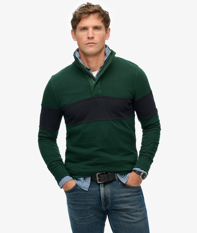 mens Classic Rugby Half Zip Top in Enamel Green/Eclipse Navy | Superdry UK