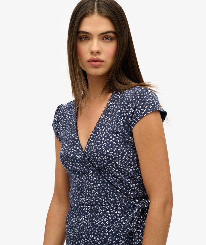 womens Athletic Essentials Wrap Dress in Navy Ditsy Superdry UK