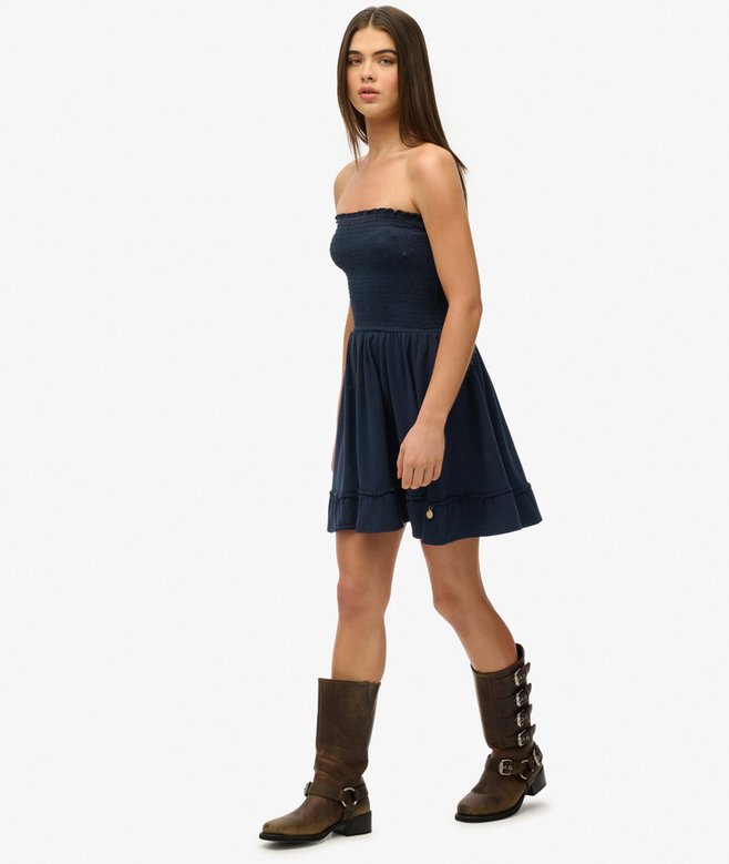 Dames Mini bandeaujurk met smokwerk in eclipse navy Superdry BE-NL