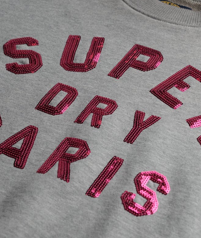 Embellished Varsity Loose Crew Sweatshirt
