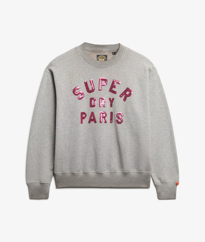 Embellished Varsity Loose Crew Sweatshirt