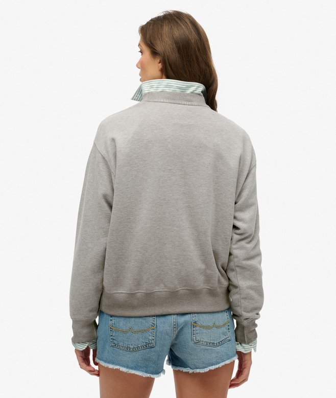 Embellished Varsity Loose Crew Sweatshirt