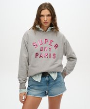 Locker geschnittenes Sweatshirt mit Verzierung im College-Stil
