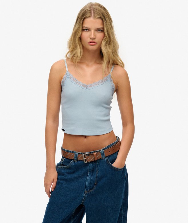 Athletic Essentials Lace Trim Cropped Cami Top