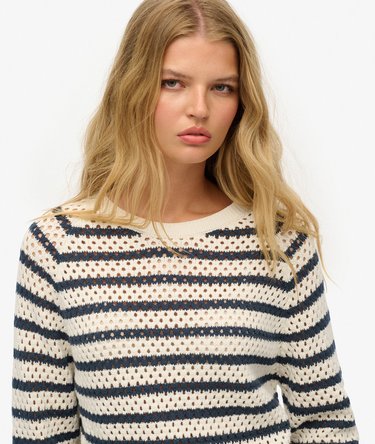 Stripe Crochet Slouchy Crew Jumper Image 3