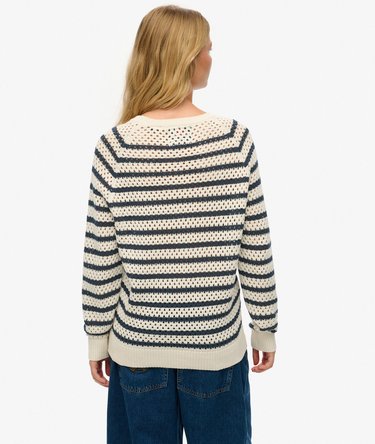 Stripe Crochet Slouchy Crew Jumper Image 4