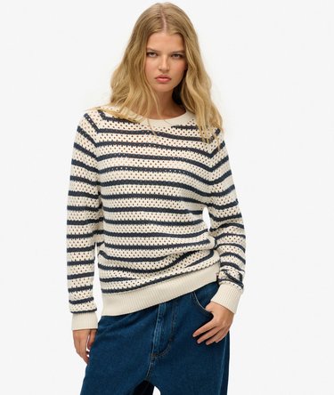 Stripe Crochet Slouchy Crew Jumper Image 1