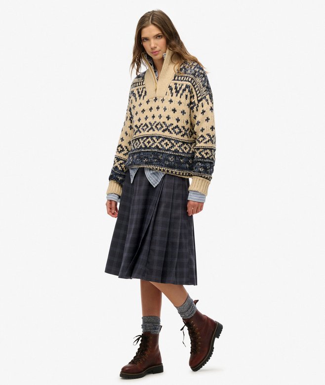 Mid-Waisted Pleated Check Skirt
