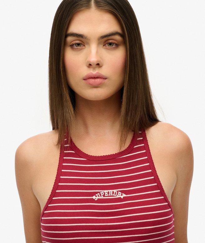 Racing Red Striped Print Contrast Collar Zip V Neck Long Sleeve Top