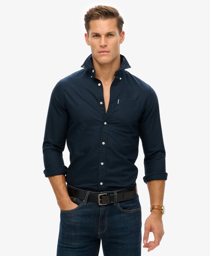mens Essentials Long Sleeve Oxford Shirt in Eclipse Navy | Superdry US
