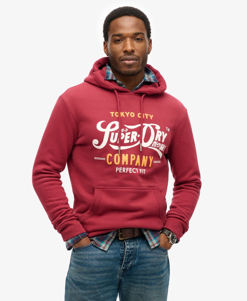 mens Perfect Fit Script Hoodie in NEW PORT | Superdry UK