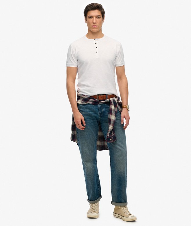 Slub Short Sleeve Jersey Henley Top