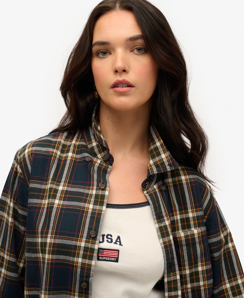 mens Oversized Vintage Check Shirt in Bryce Check Navy | Superdry