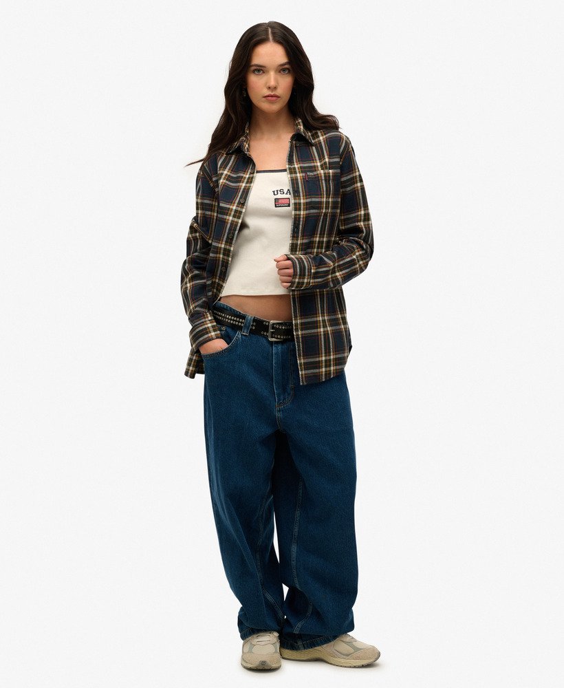 mens Oversized Vintage Check Shirt in Bryce Check Navy | Superdry