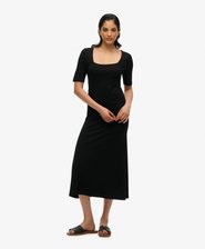 Short Sleeve Square Neck Midi Jersey Dress