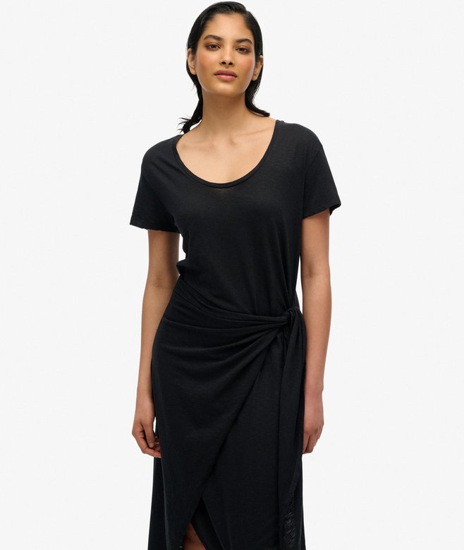 Slub Midi Wrap Dress