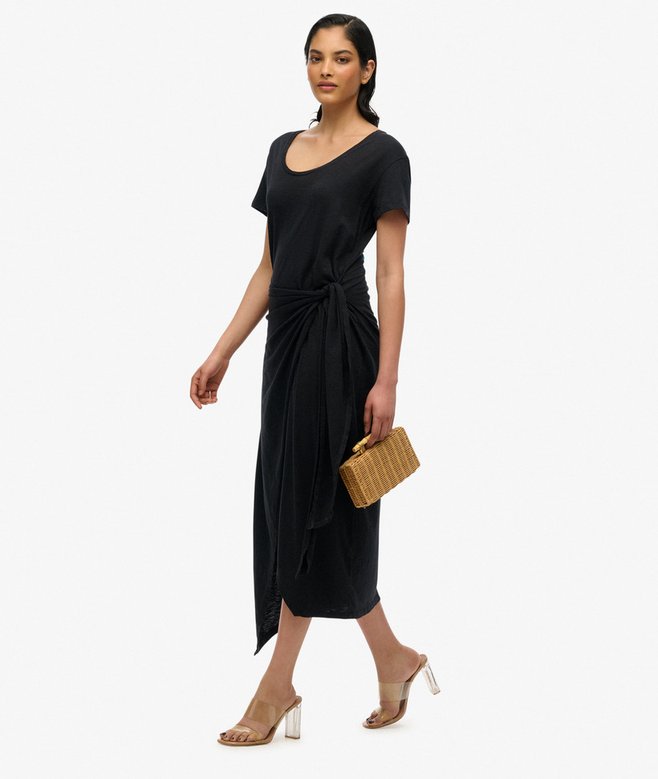 Slub Midi Wrap Dress
