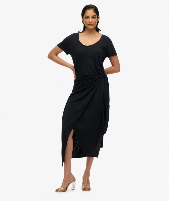 Slub Midi Wrap Dress