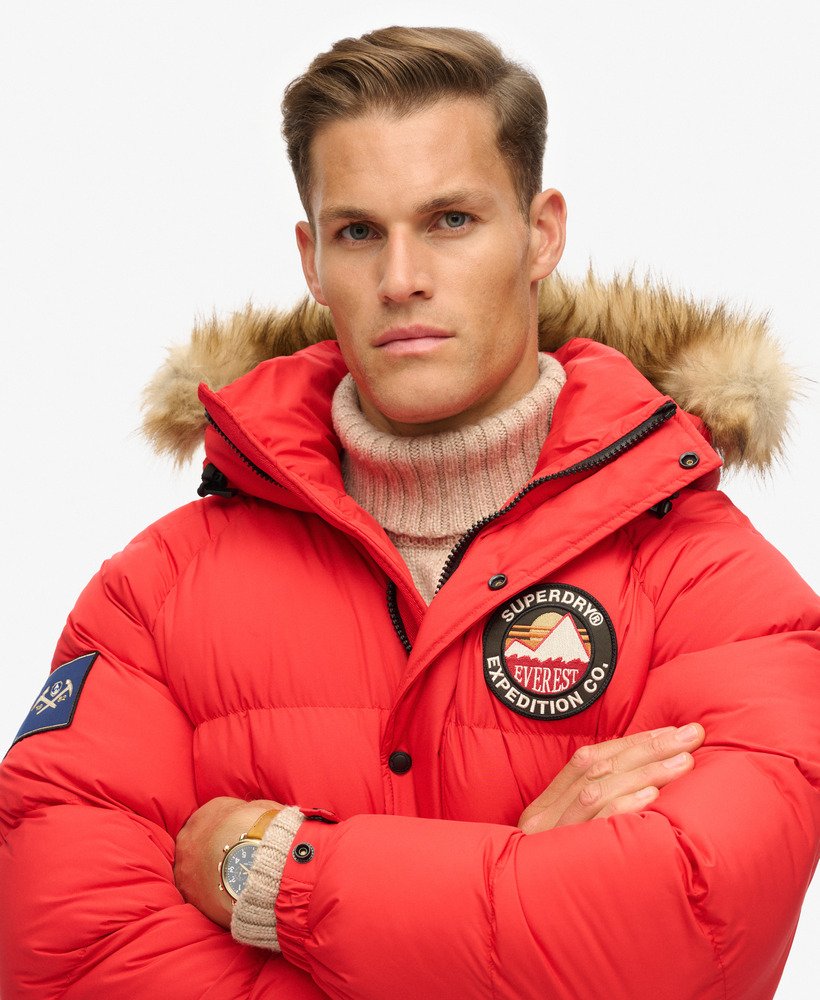 mens Everest Longline Baffled Parka Jacket in Heritage Red